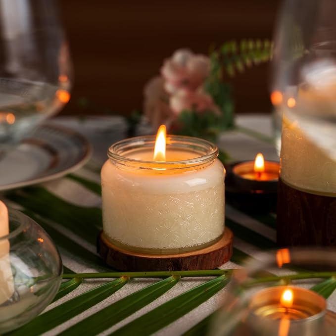 4 oz Multi-color Mandala Glass Candle Jars with Bamboo Lids, 18 Pack | Patented Embossed Design, Includes Wick Centering Devices & Warning Labels, Multiple Color Options