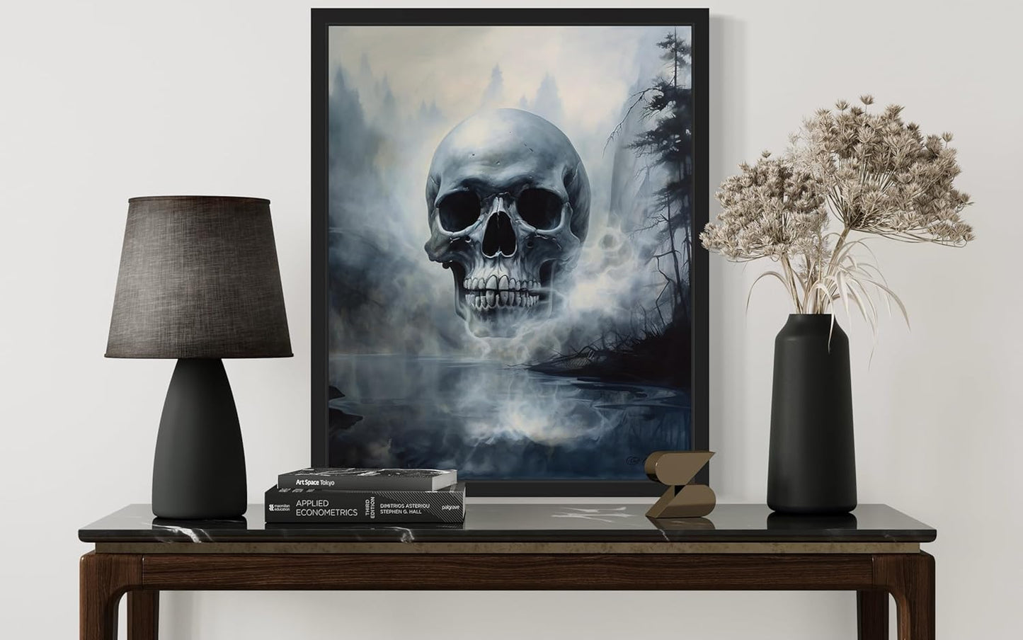 Foggy Skull Poster Art Print, Halloween Scary Vintage Wall Art Academia Spooky Painting Decoration for Horror Prints, Gothic Posters Bedroom Decor 89 (Foggy Skull, 16 x 20 inches, Black Frame)