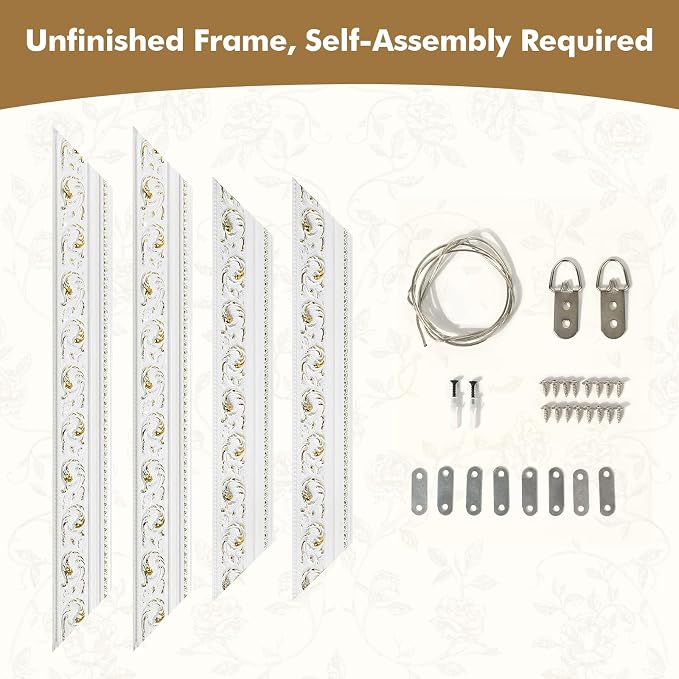 Vintage Canvas Frame for 18x24 Handmade Oil Paintings, No Backboard & Cover, 3” Wide DIY Ornate Picture Frames for Fine Art Show Gallery Wall Decor, White Open Back Wood Frame