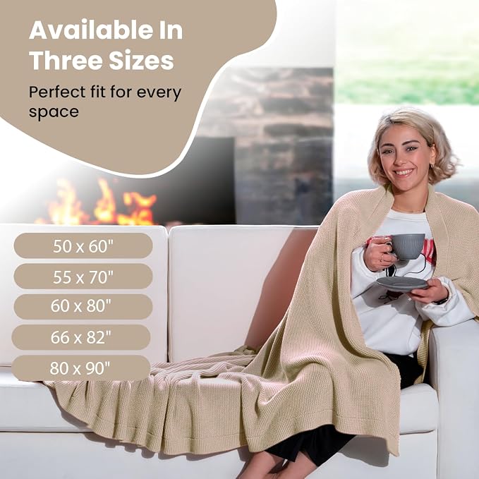 Dalisa 100% Organic Turkish Cotton Throw Blanket - GOTS Certified, Cozy - Perfect for Couch, Bed, and Home Decor - Boho Vintage Knit Alina (Earth Ivory, 80x90)