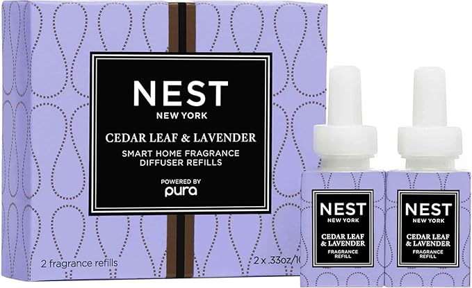 NEST New York Smart Home Fragrance Diffuser Refill Smart Vials, Cedar Leaf & Lavender - Set of 2 - Designed for NEST x Pura 3 and NEST x Pura 4 Diffusers - Cruelty Free, Vegan