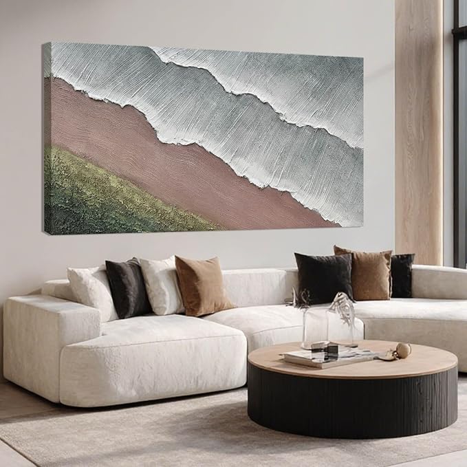 SHEYOYE Green Abstract Wall Art and White Textured Canvas Wall Decor | Modern Wall Decor for Living Room, Bedroom or Dining Room | Wall Hanging 24" x 48"