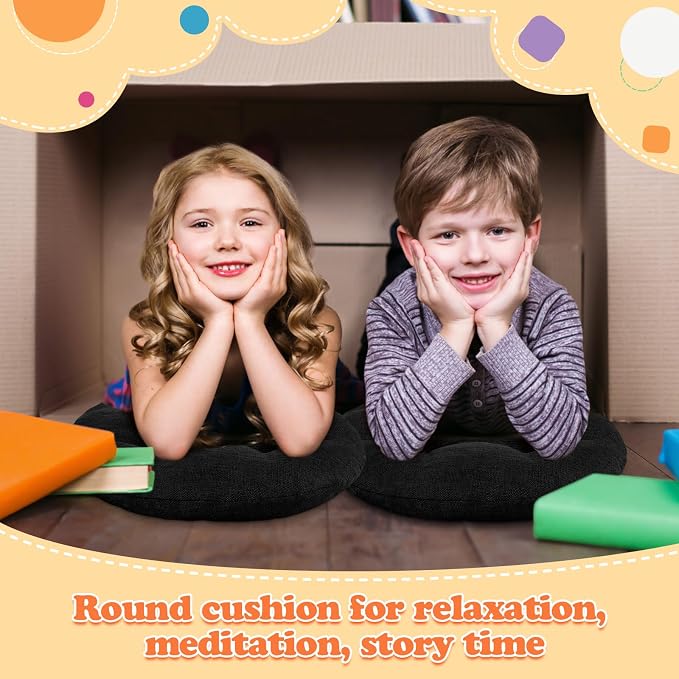 Fumete 8 Pcs 16 Inch Floor Cushions Pillow for Kids Bulk Classroom Round Flexible Seating Floor Cushions for Students Home Daycare School Reading Corner Yoga Meditation Picnic (Black)