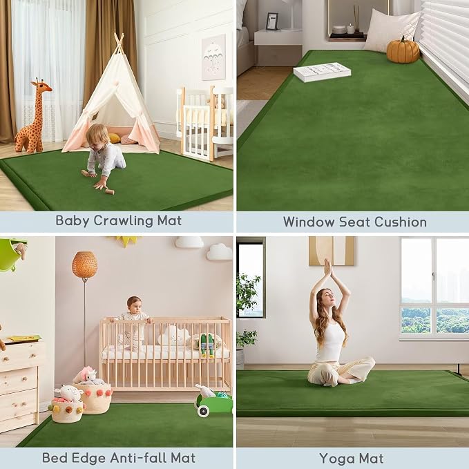 Baby Play Mat for Floor Nursery Muscle Mat Area Rug Playroom Rug 59x79" Elastic Foam 1.3" Thick Crawling Mat for Babies,Toddlers(Moss Green)