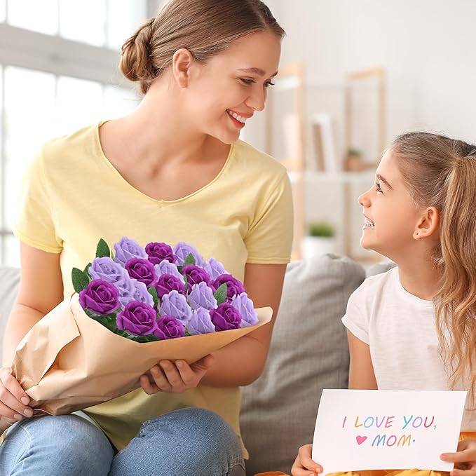 36 Pcs Lilac, Purple Artificial Roses with Long Stems, Fake Silk Rose Artificial Flowers Bulk for Bridal Wedding Bouquet Centerpiece Ball Arrangement Party Decor