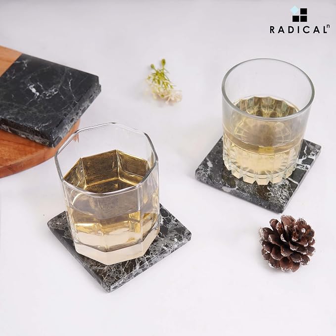 Radicaln Black Marble Coasters Set of 6 Handmade 3.5" Inch Square Coasters for Drinks, Ideal Coaster Set for Home & Kitchen Table Decor
