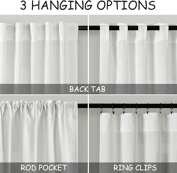 Linen Off White Curtains 120 inch Extra Long for Living Room Back Tab Light Filtering Semi Sheer Drapes Modern Farmhouse Coastal Decor Cotton Textured Curtain for Floor to Ceiling Window 10 FT