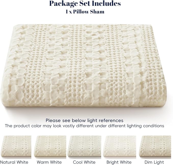 PHF 100% Cotton Waffle Body Pillowcase with Zipper, 1 Pack 20" x 54" Soft Skin-Friendly Pillow Sham, No Filling, Aesthetic Woven and Breathable Waffle Weave Body Pillow Cover for Bed, Ivory