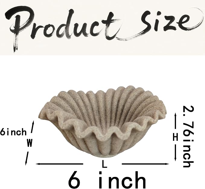 Small Decorative Bowl decor, Scalloped Pedestal Bowls for Modern Home Decor,Ruffle Decor,Stylish Key Bowl for Entry Table,Decorative Fruit Bowl for Kitchen Counter,Artificial Stone Beige