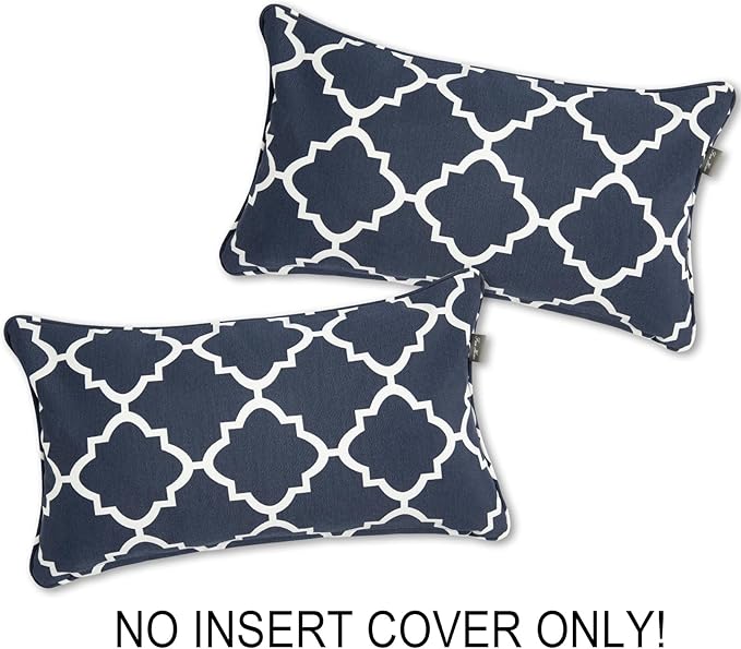 FUNHOME Waterproof Outdoor Lumbar Pillow Covers Set of 2,Home Decor for Garden Patio Furniture,Couch,Sofa 12"x20" Inch Decorative Pillows Cover Only,NO Insert(Blue Geometry)