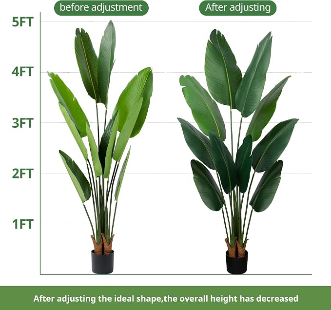 YEPDIN Artificial Bird of Paradise Plant 5 Ft Tall Fake Banana Leaf Plant for Indoors and Outdoors,Faux Palm Tree with Plastic Pot for Office and Home Decor,L1602PCS
