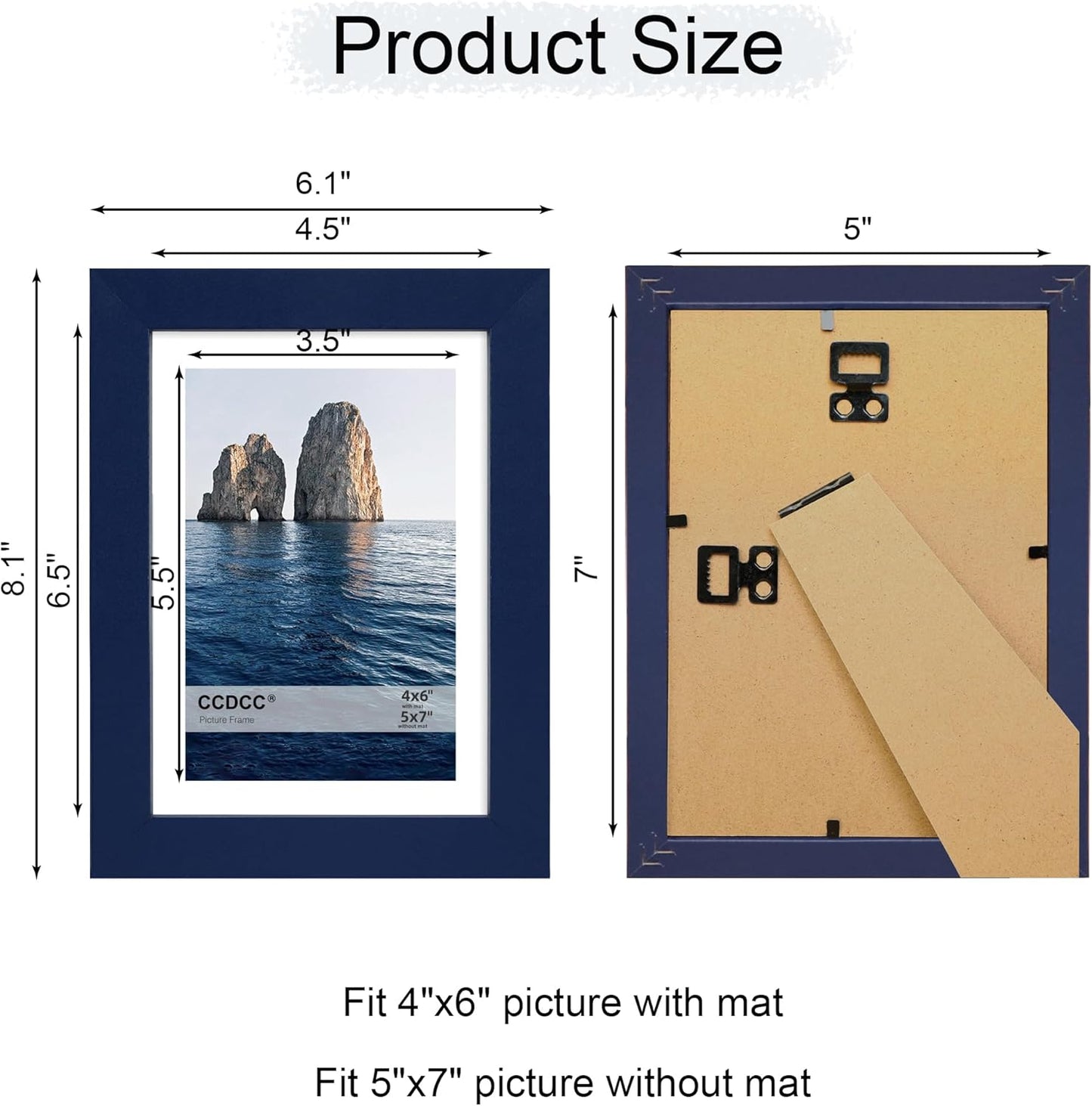 5x7 Picture Frame Set of 4, 5 x 7 Wood Photo Frames with Mat for 4x6, Natural Wooden Frame with Real Glass Cover for Wall and Tabletop Display,Blue