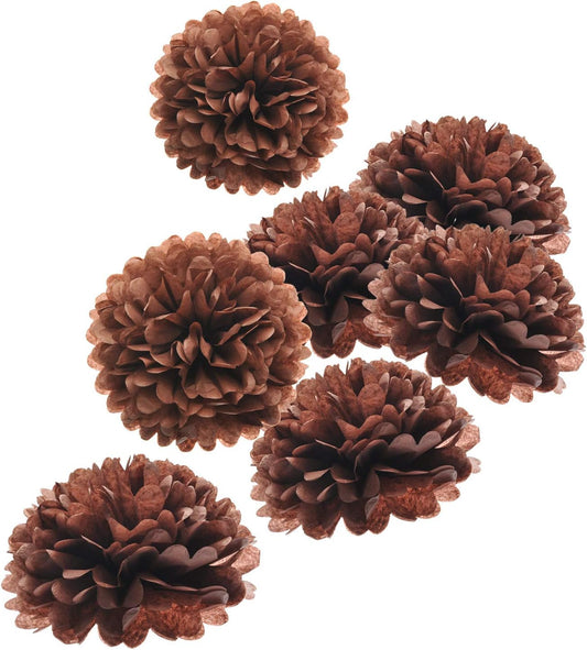 MISU 10" Brown Tissue Pom Poms DIY Tissue Paper Flowers for Birthday Wedding Baby Shower Tea Party Dessert Table Decoration, Pack of 18