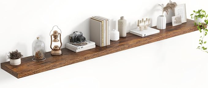 Acovy 72 Inch Floating Shelves, 8 Inch Deep Floating Shelves for Wall, Hanging Shelf with Invisible Brackets, Deep Shelves for Bathroom, Bedroom, Living Room, Brown, Set of 1