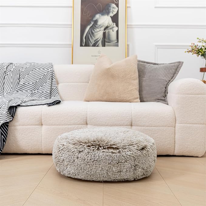 Asuprui Soft Floor Pillow Large Floor Cushion for Sitting Fur Meditation Pillow Premium Yoga Pillow for Living Room Bedroom Balcony Outdoor (Snow Coffee Floor Pillow with Insert)