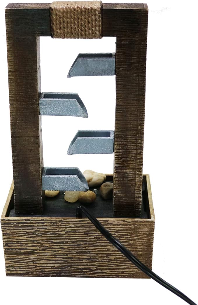 Nature's Mark 10" H 4 Tiered Cascading Tabletop Water Fountain with Natural River Rocks and LED Lights (Power Cord Attached)