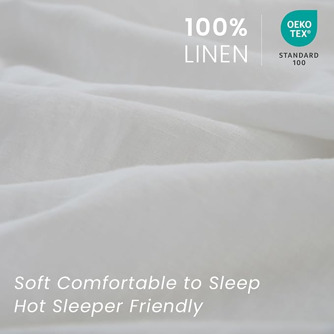 100% French Linen Pillowcases with Embroidery - Pack of 2 - Washed Solid Color Natural Flax Soft Breathable - White, 20'' x 40''