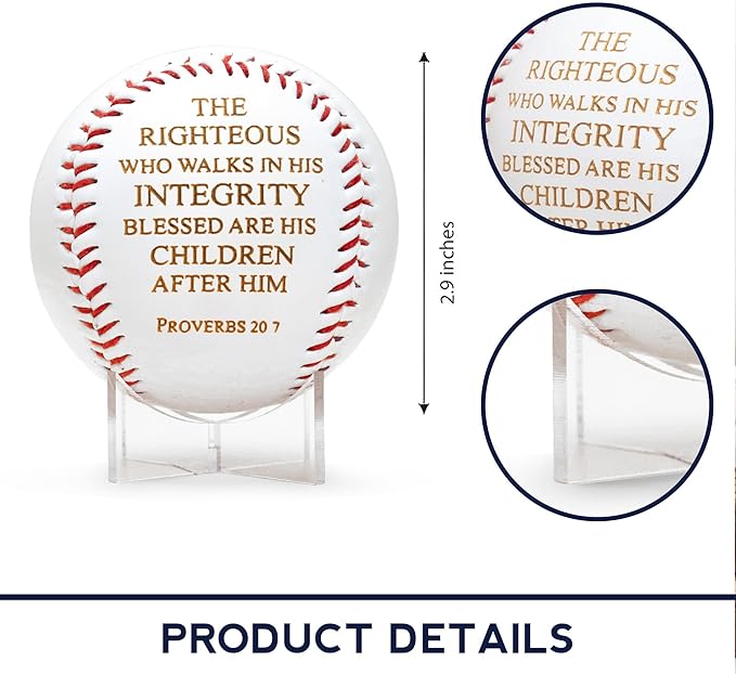 Christian Baseball Gifts – Proverbs 20:7 Integrity Scripture Baseball for Men, Boys, Women, Girls, Team Players – Faith Room Decor, College Dorm, Christmas Gift, Baseball Party Decoration