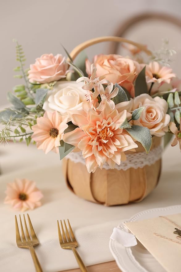 rongflower Artificial Flowers Combo Set Fake Flower Leaf for DIY Wedding Bouquets Floral Centerpieces for Tables Party Baby Shower Home Decorations(Champagne)