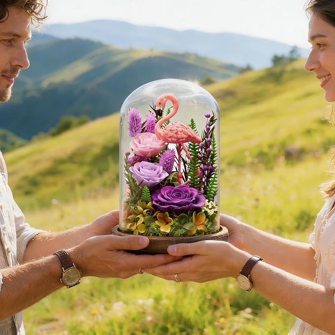 Forever Gifts for Mom: Big Flower Big Love-Mothers Day Flowers for Mom Wife Grandma-Eternal Flower with Flamingo-Flowers for Delivery Prime on Anniversary Valentines Birthday (Purple)