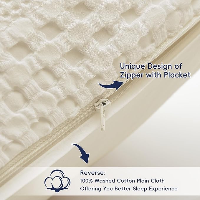 PHF 100% Cotton Waffle Weave Euro Sham Covers, 2 Pack 26" x 26" Bed Pillow Covers for Elegant Home Decor, No Filling, Luxury Aesthetic Soft Euro Pillow Cases for Bed, Ivory