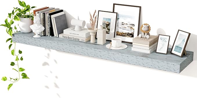 Axeman 55Inch Floating Shelves for Wall, Rustic Wood Shelves for Bedroom, Bathroom, Kitchen, Hanging Wall Mounted Shelf with Invisible Brackets for Books Decor, Set of 1, Rustic Blue