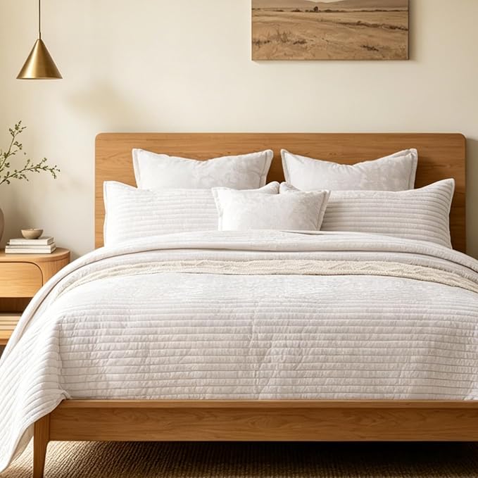 Luxury Velvet Oversized King 120x128 in Quilt Set 3 Piece Quilted Bedspread with 2Pillow Shams(20x36) Ultra Soft Coverlet All Season Bedding for Farmhouse Modern Bedroom Sofa,Cream