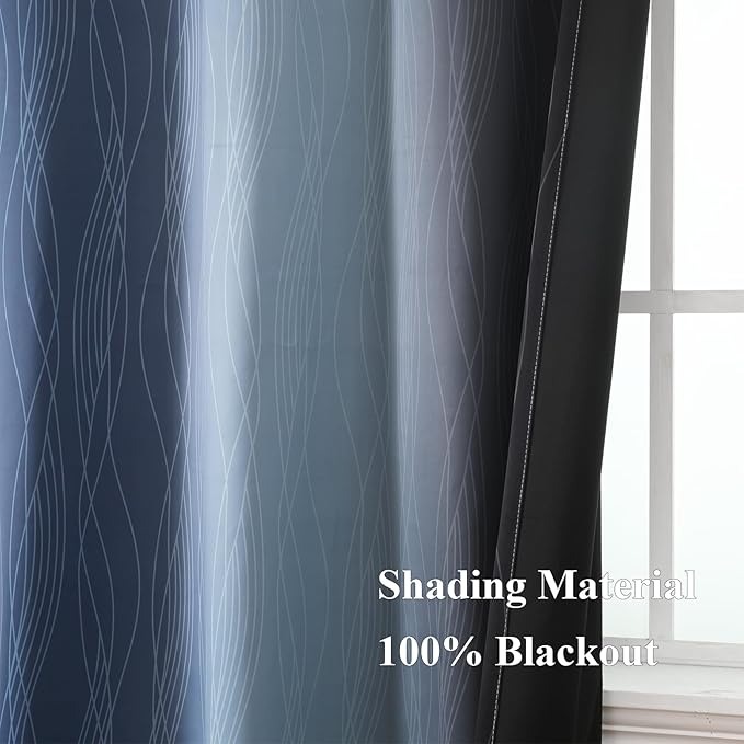 Estelar Textiler Navy Blue and Black Ombre Blackout Curtains 84 Inch Length 2 Panels Set, Full Room Darkening Grommet Curtains for Bedroom, Thermal Insulated Light Blocking Gradient Drapes, 42Wx84L