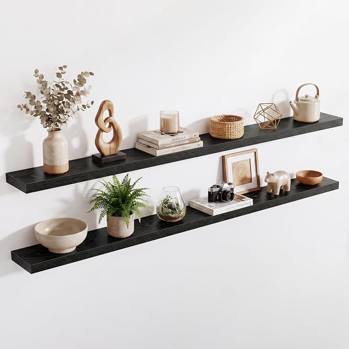 Acovy 72in Long Floating Shelves for Wall Set of 2, Wood Wall Shelves for Bathroom Bedroom Kitchen Living Room Laundry Room, Modern Floating Shelf for Home Decor