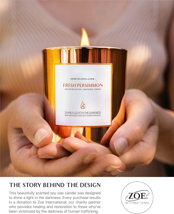 Benevolence LA Premium Fresh Persimmon Scented Candle – Long-Lasting, 45-Hour Burn – Luxury Natural Soy Wood Wick Candle for Home – Aromatherapy & Room Decor – 8oz