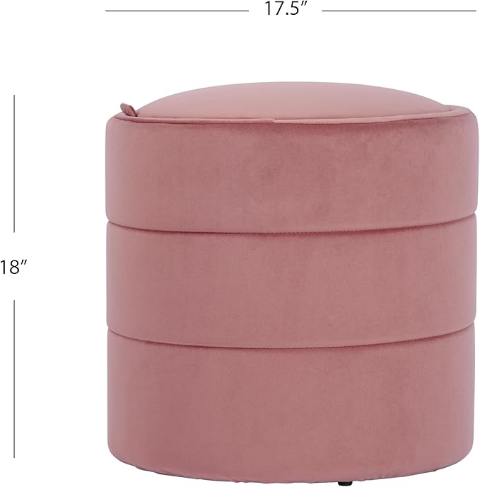 HomePop Storage Round Ottomanwith Removable Lid|Homepop Home Décor|Upholstered Round Velvet Foot Rest Ottoman - Blush Pink Velvet