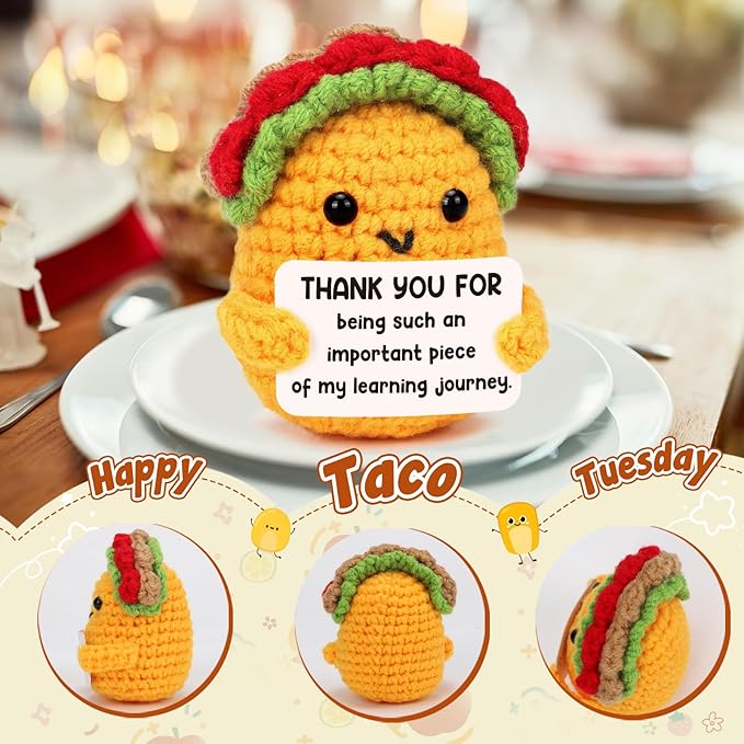 LuoHere Valentines Appreciation Gifts for Teacher Women Boss Leader Mentor- Cool Teachers Birthday Day Gifts Thank You Coworker Manager Christmas Small Handmade Crochet Taco