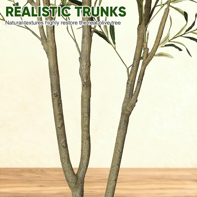 Timoo Faux Olive Tree 7FT Tall Olive Trees Artificial Indoor with White Tall Planter, Artificial Plants Indoor Faux Tree with Realistic Leaves and Fruits, Fake Plant for Home Office Decor