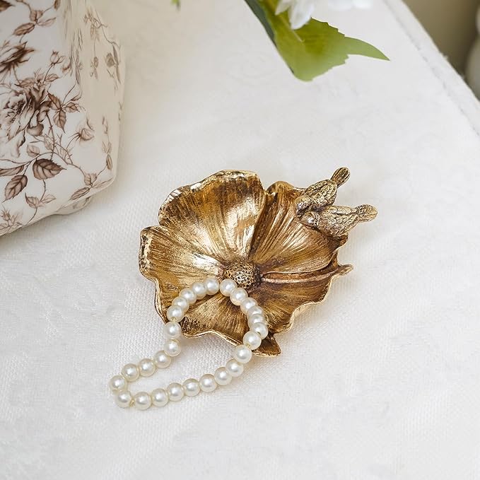 NIKKY HOME Small Jewelry Dish Tray, Vintage Bird Ring Holder, Gold Jewelry Tray, Trinket Dish Vanity Tray for Dresser Christmas Birthday Wedding Gifts