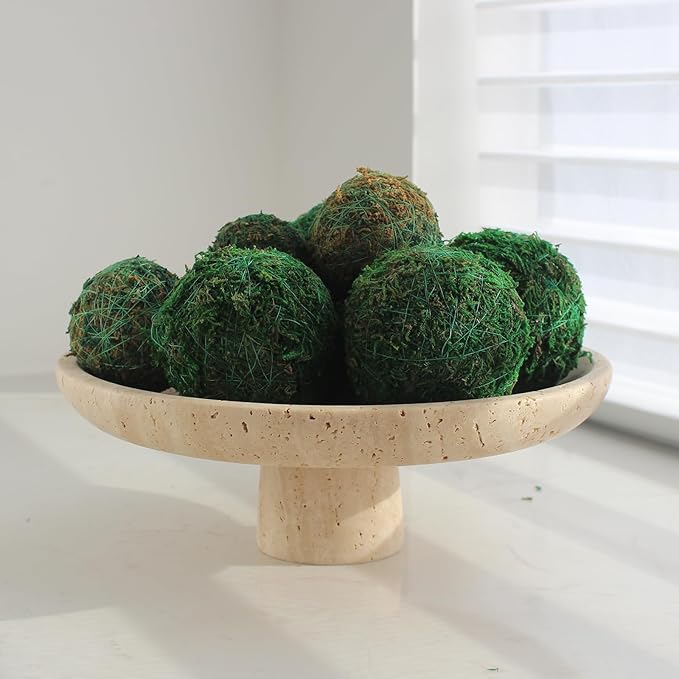 Nawgnail Natural Travertine Fruit Bowl for Kitchen Counter 10.2", Large Decorative Bowl Pedestal for Home Decor, Fruits Holder For Dining Table - Kitchen Organization