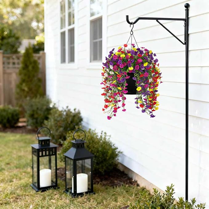 Fake Artificial Hanging Morning Glory Flowers for Outdoor Planters Porch Pation Decoration,8 Bundles UV Resistant Silk Faux Flowers with Realistic Eucalyptus Plants for Home Office Garden Decor