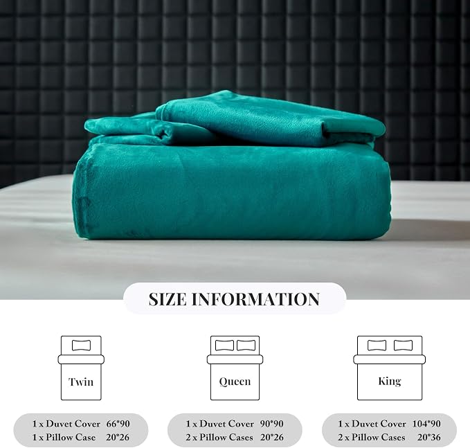 WARMDERN Teal Blue Flannel Velvet Duvet Cover King Size Duvet Cover Bedding Sets, 3pcs Ultra Soft Luxury Textured Modern Crystal Velvet Duvet Covers with Zipper Closure(Teal Blue, King)