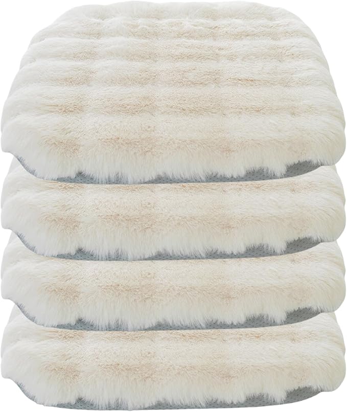 Lifup 4 Pack Square Chair Pads Memory Foam Seat Cushion Soft Cozy Plush Non Slip Thick Pad with Ties and Removable Cover for Dining Room, Office White 16 x 16 Inch