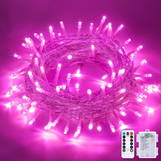 JMEXSUSS 33ft 100 LED Pink String Lights Battery Operated, Pink Fairy Twinkle Lights with 8 Modes Remote Indoor Outdoor for Bedroom Christmas Party Tree Decorations