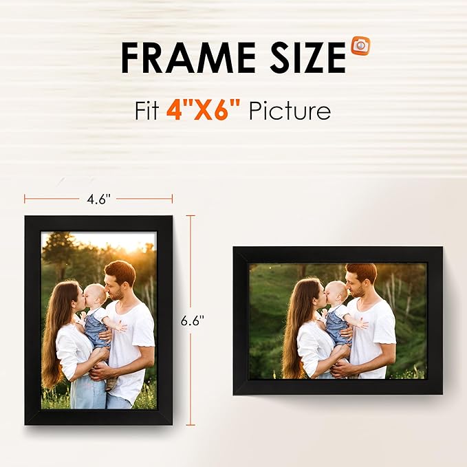 FIXSMITH 4x6 Picture Frame Set of 10, 4x6 Photo Frames Bulk with HD Plexiglass for Wall Hanging or Tabletop Display, Black