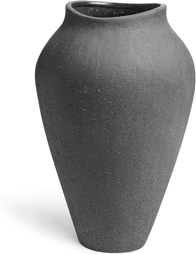 Ceramic Vase - Large 11.8 Inch Tall Floor Vase for Centerpieces, Farmhouse Flower Vases, Rustic Minimalist Home Decor for Living Room, Enterway, Wedding (Sandstone Dark Gray)