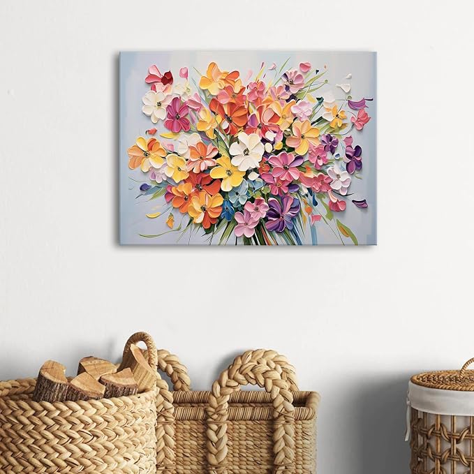 Daisy Flower Canvas Wall Art Watercolor Floral Picture Wall Decor for Bedroom Abstract Wildflower Texture Print Painting Colorful Nature Botanical Poster Modern Artwork Bathroom Home Decoration 12x16”