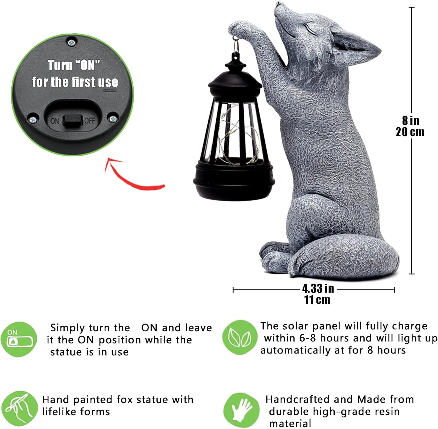 Fox Statue for Garden Decor, Garden Statue with Solar Power Light for Outdoor Patio Porch Lawn Yard Backyard Oudside Indoor Shelf Decoration,Praying Fox Sculptures Decorations to Wow Your Guests