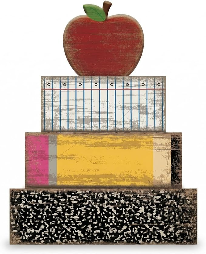 Lineshading 4 Pcs Back to School Table Decorations Retro Red Apples Decor Back to School Tiered Tray Decor Apple Centerpieces Rustic Wood Pencil Block Sign Farmhouse Gifts for Home Shelf Mantel