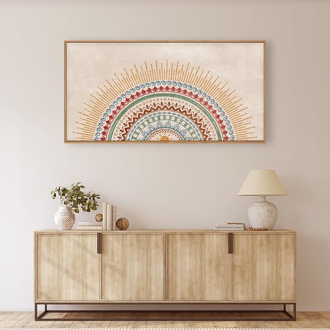 HPINUB Boho Sun Framed Canvas Wall Art Set, Mid-Century Modern Wall Decor, Minimalism Bohemian Wall Painting, Abstract Geometric Pattern Art Print for Living Room, Bedroom, Office - 20"x40"