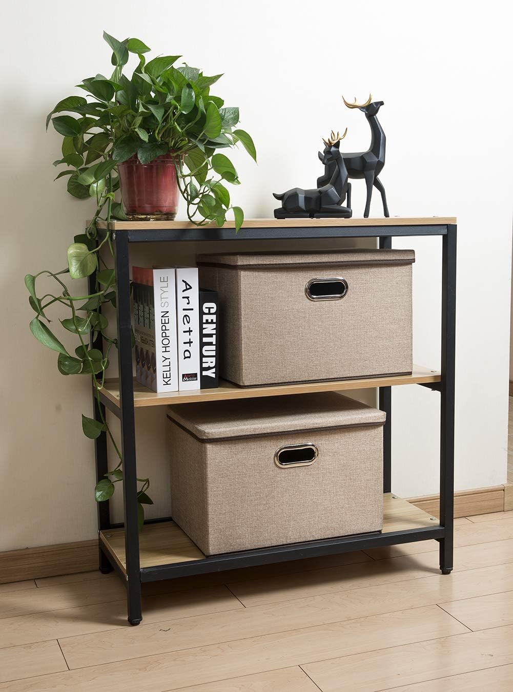 PRANDOM Large Collapsible Storage Bins with Lids [3-Pack] Jute Fabric Foldable Storage Boxes Organizer Containers Baskets Cube with Cover for Home Bedroom Closet Office Nursery (17.7x11.8x11.8)