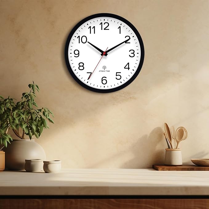 AKCISOT Atomic Black Wall Clock Analog Clocks for Indoor Kitchen, Battery Operated Clock for Bedroom Office Living Room(12 Inch)