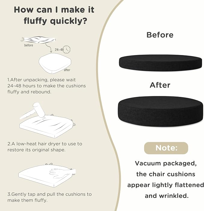 AddGrace 2.5" Thick Non Slip Round Chair Pad 1 Pack, 16", Black | Machine-Washable Cover, Non-Slip, for Kitchen, Dining Room, Office, Floor, Bistro Cafe, for 16" Ottoman, 16" Round Stool
