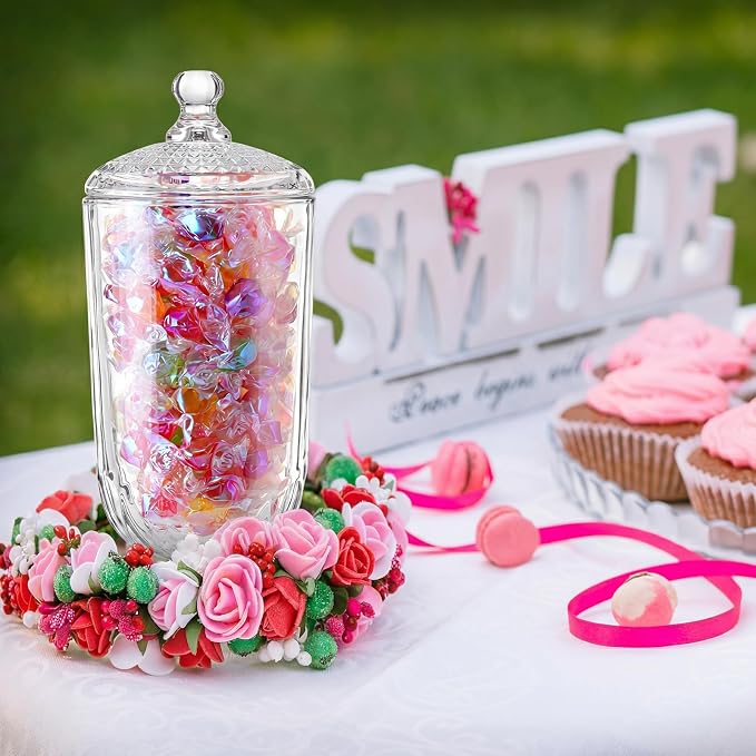 3 Pcs Glass Apothecary Jar with Lid Decorative Crystal Candy Jar for Candy Buffet Bathroom Storage Canisters Wedding Decor Glass Organization Canisters for Home 26/21.3/4.7 oz