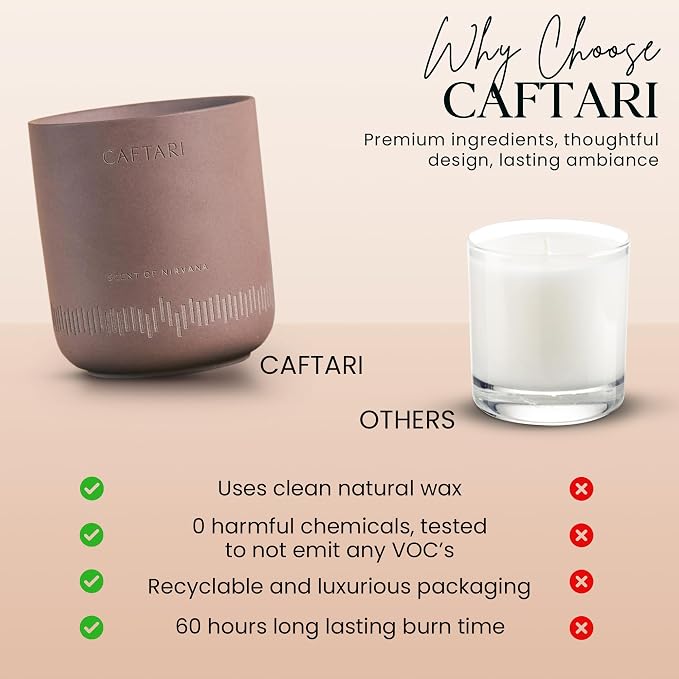 CAFTARI Scent of Nirvana Scented Candle for Women & Men | Oudh and Cedarwood | Non Toxic Candle | Premium Soy Coconut Wax Blend | Vegan Aromatherapy | Elegant Ceramic Jar | Luxury Gift | 10.5 oz